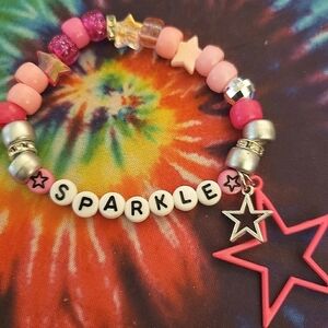 Beaded Pink Sparkle Star Kandi Bracelet